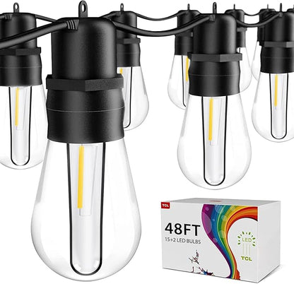 walsport 49FT LED Outdoor String Lights with S14 Shatterproof Plastic Bulbs (15+2 Spare) – ETL Listed IP65 Waterproof Patio Lights for Backyard, Cafe, Garden, Party Outdoor Lighting
