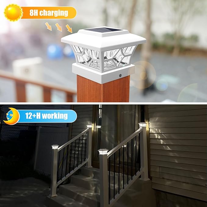 4-Pack Solar Post Cap Lights, White Waterproof