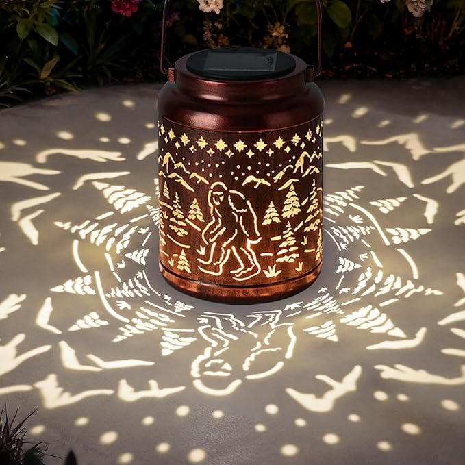 Bigfoot Gift Solar Lanterns Outdoor Waterproof - Metal Hanging Bigfoot Sasquatch Solar Light Graden Decor for Patio Yard Lawn Backyard Porch Landscape Pathway, Christmas Decoration Gift for Men Women