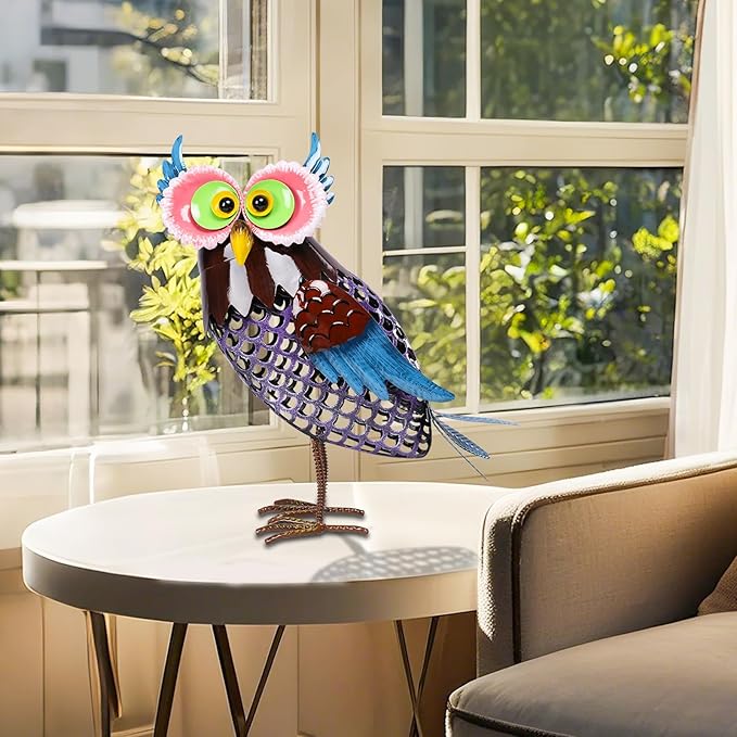 MUMTOP Solar Lanterns Outdoor Waterproof - Colorful Metal Owl Solar Lights Decorative, Hollow Out Owl Light Tabletop Lantern Lamp Ornaments for Yard Patio Garden Outside Decorations