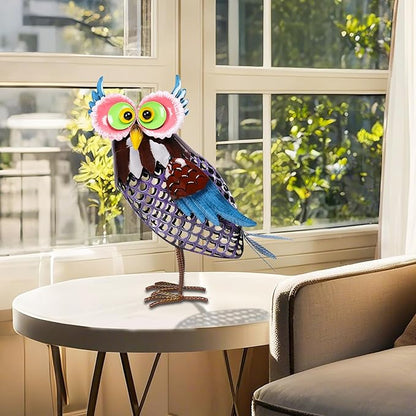 MUMTOP Solar Lanterns Outdoor Waterproof - Colorful Metal Owl Solar Lights Decorative, Hollow Out Owl Light Tabletop Lantern Lamp Ornaments for Yard Patio Garden Outside Decorations