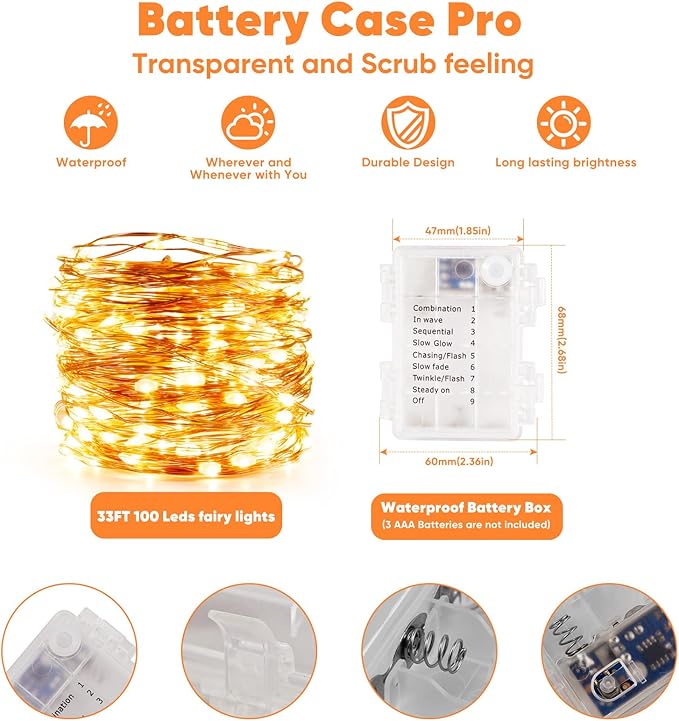 Christmas Fairy Lights 2-Pack, 8ft Battery Twinkle Lights