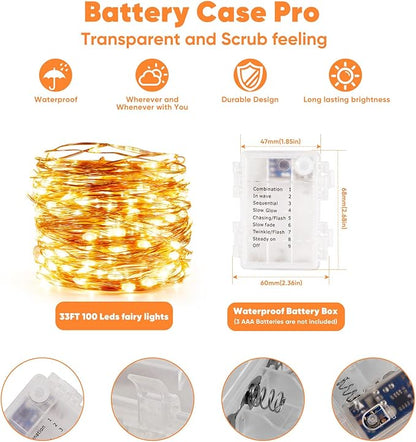 Christmas Fairy Lights 2-Pack, 8ft Battery Twinkle Lights