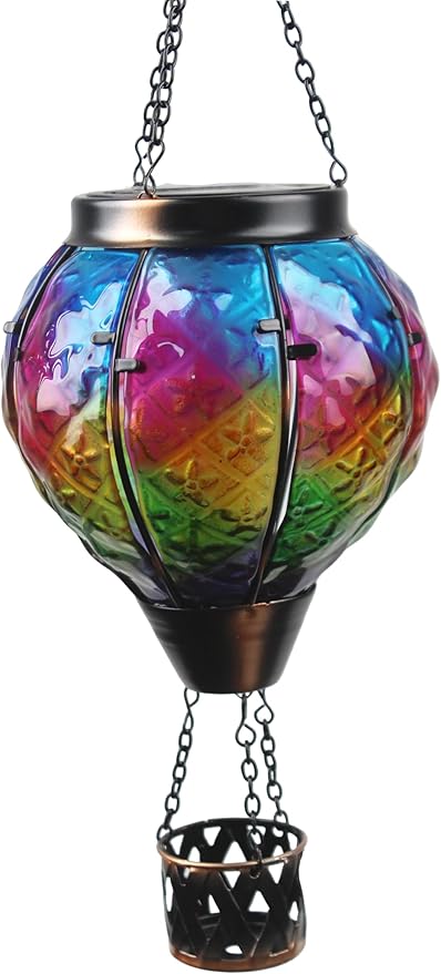 STARSOUL Solar Hot Air Balloon Lantern with Flickering Flame, Colorful Hanging Solar Lantern Outdoor Waterproof, Hot Air Balloon Solar Light Decorations for Garden Yard Lawn Porch Porch Backyard