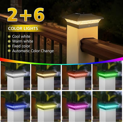 T-SUN Solar Post Cap Lights with Auto-Change Colors- for Vinyl/Wooden Posts IP65 Weatherproof Outdoor Solar Fence Post Lights for Deck, Porch, Garden & Stairs(12-Pack,RGB)