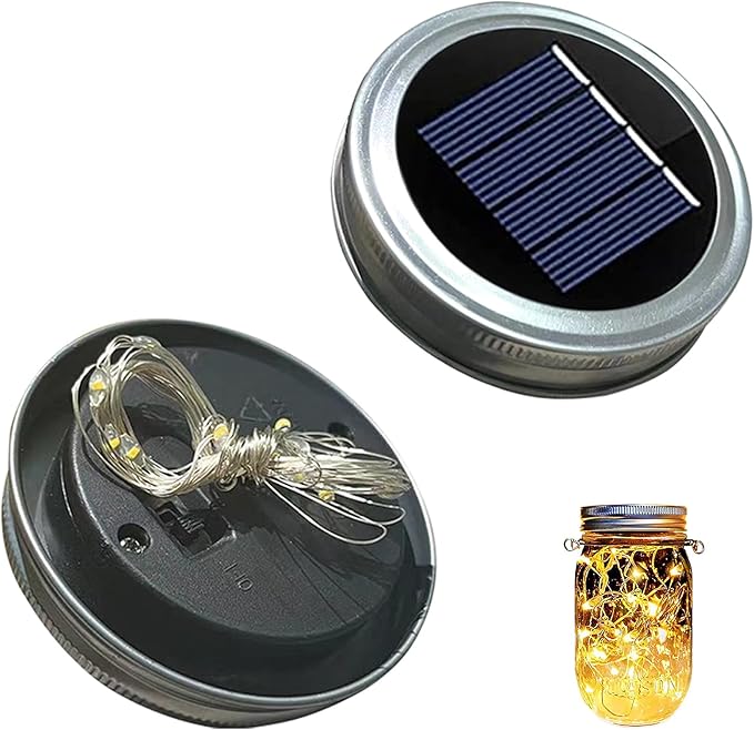Solar Lights Replacement Top Parts for Outdoor Solar Watering Can Hanging Lanterns with 90 LED String Lithgs Detachable Connector (Warm White ) (2PCS for Mason Jar)