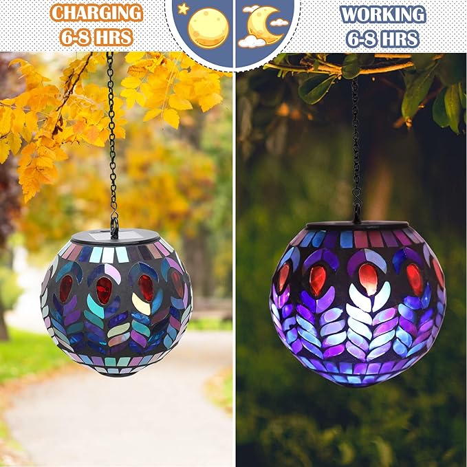 Solar Mosaic Lanterns, Outdoor Hanging LED Decor