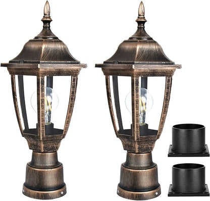 FUDESY Outdoor Post Lights, Electric Exterior Lamp Post Light Fixture with Pier Mount Base, LED Bulb Included, Anti Corrosion Plastic Materials, 2-Pack Pole Lanterns for Garden, Patio, Pathway