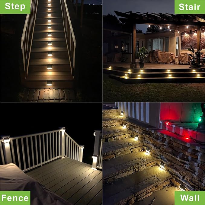 XLUX Solar Lights for Steps Decks Pathway Yard Stairs Fences, LED lamp, Outdoor Waterproof,Warm Light,12 Pack