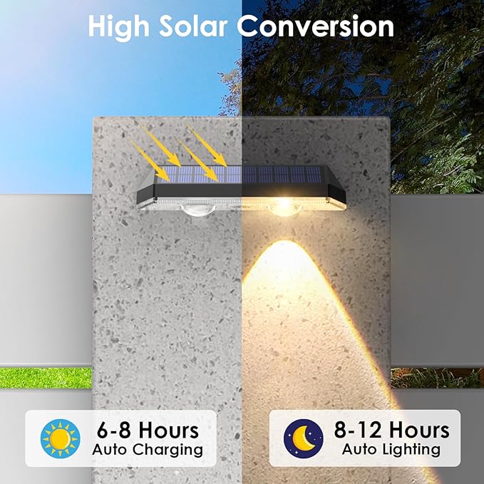 Solar Fence Lights Outdoor Waterproof LED - 3000/4000/6000K 3 Mode, IP65 Waterproof Fence Lights Solar Powered, Solar Wall Lights for Outside, Backyard/Step/Patio/Deck Fence/Stair Railings (12 pack)