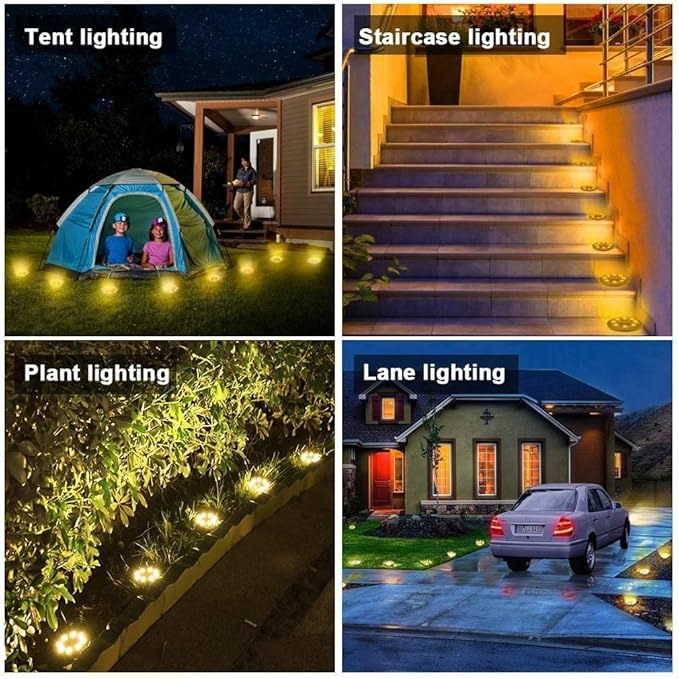 12-Pack Warm White Flat Solar Driveway Lights, Waterproof LED