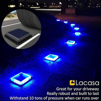 Lacasa Blue Solar Deck Lights 4 Pack, Dusk to Dawn Large Battery Step Lights, Big Solar Powered Waterproof Dock Lights, LED Solar Lights Outdoor Garden Stair Driveway Walkway Pathway Warning Lamp