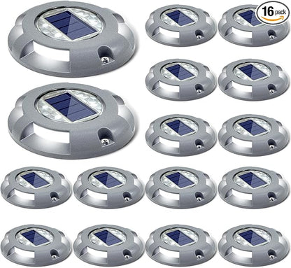 SIEDiNLAR Solar Deck Lights Dock Driveway Light LED Solar Powered Outdoor Waterproof Road Markers for Step Sidewalk Stair Garden Ground Pathway Yard 16 Pack (White)