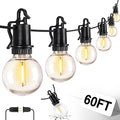 Outdoor Globe Café String Lights, 60ft LED Bulbs