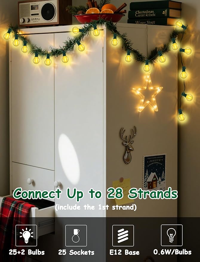 Christmas Backyard String Lights, 25ft 27 LED Waterproof