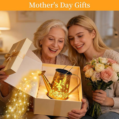 YJFWAL Solar Watering can with Lights, Unique Gifts for Mom Grandma Women Birthday, Waterproof Gardening Gifts Watering Can with Cascading Lights Outdoor Decor for Garden Patio Yard Pathway Backyard