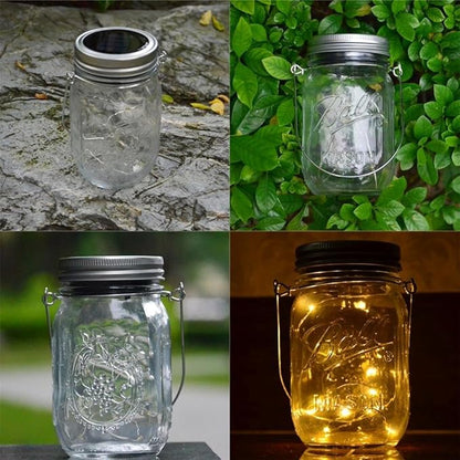 4-Pack Solar-powered Mason Jar Lights (Mason Jar / Handle Included),20 Bulbs Jar Hanging Light,Garden Outdoor Solar / Hanging Lantern,Decor Solar Light,Table Light,Patio Path Light,Warm White