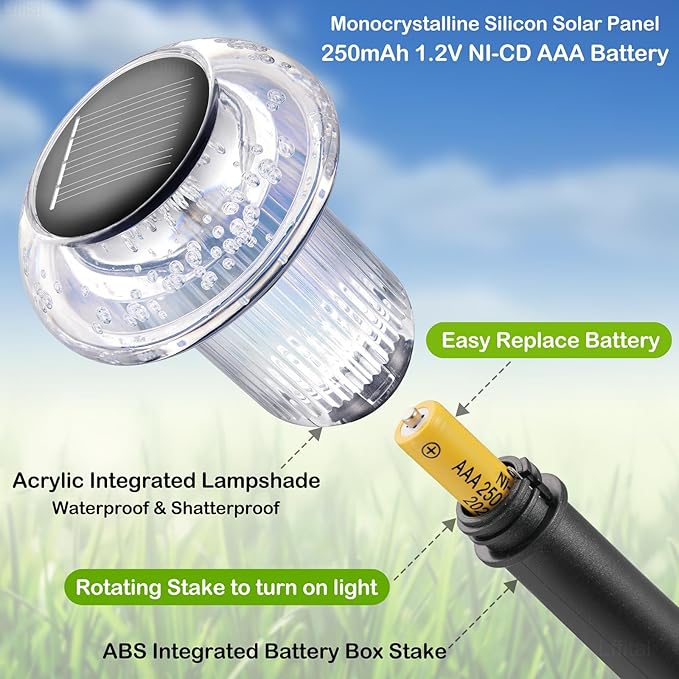 Solar Lights Outdoor 8 Pack Solar Pathway Lights Outdoor 3000K Warm White LED Waterproof Mushroom Lighting Stake for Outside, Yard, Garden, Path, Lawn, Driveway, Patio, Landscape Decorations