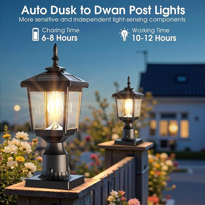 Greluna Solar Post Light Outdoor, 60 Lumens Dusk to Dawn Lamp Post Light, Solar Powered & Waterproof, Fits 6x6 Wooden Posts, 3 Inch Poles, for Garden, Pathway, Driveway, Fence & Yard（Warm White）