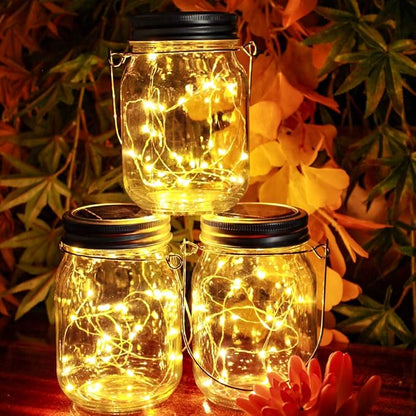 Upgraded Solar Mason Jar Lid Light,Multicolor 30LED Light String Fairy Firefly Jar Lid Light (3 Colors) Including 12 Hangers(Excluding Jars) Best for Mason Jars Terrace Garden Decoration