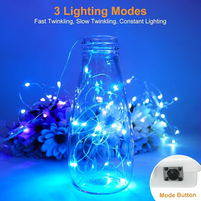 7ft Blue String Lights for Patio, Waterproof LED