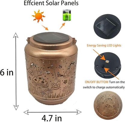 Mushroom Solar Lanterns Outdoor Waterproof Hanging,Garden Decor Metal Watering can Lights,Solar Lights Mushroom Gifts for Women Mom Decorative Lanterns for Patio,Lawn,Porch,Pathway,Garden Deco