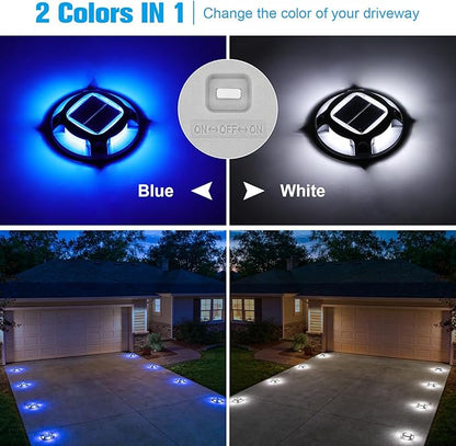 VOLISUN Solar Driveway Lights Dock Marine Lights 20 Pack,2 Colors in 1,Outdoor LED Deck Light,Solar Powered Waterproof Warning Step Light for Driveway Sidewalk Pathway (Blue/White),Saltwater Resistant