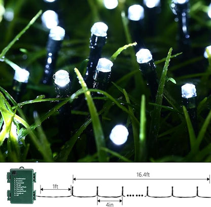 Lomotech Battery Operated Christmas Lights - 4 Pack Total 66ft 200LEDs String Lights 8 Modes Waterproof with Timer for Home, Garden, Party, Holiday, Tree Decoration (Green Wire, White）