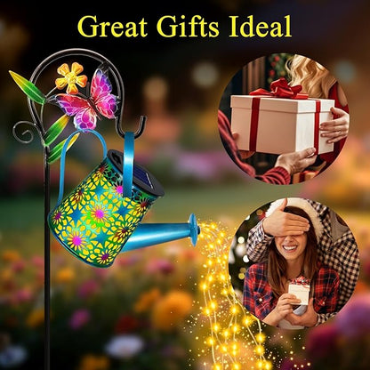 2 Pack Solar Lights Outdoor Decorative, Blue Metal Solar Watering Can Lights Waterproof, Gifts for Women Mom Grandma Birthday, Hanging Lanterns Decoration Garden Decor for Outside Yard Patio Lawn