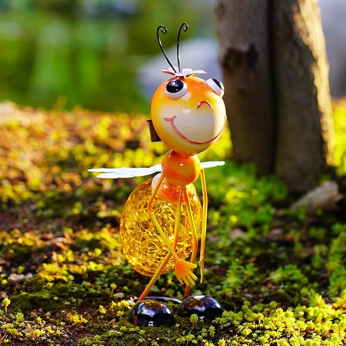Solar Garden Lantern Waterproof LED Honeybee Solar Lights Outdoor Decorative Tabletop Lanterns Lamp for Yard Patio Table Decoration(Honeybee).