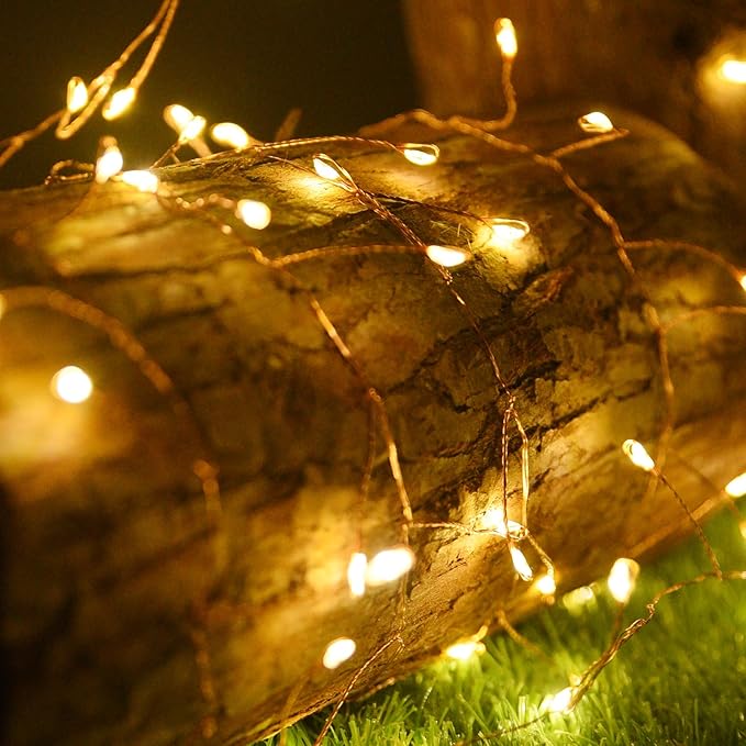 120 LED Fairy Lights, 14.7ft String Lights with Remote, 8 Modes Timer Twinkle Lights Battery Operated, Fairy Lights for Bedroom Wreath Party Window Wedding Christmas Tree Decoration,Warm White