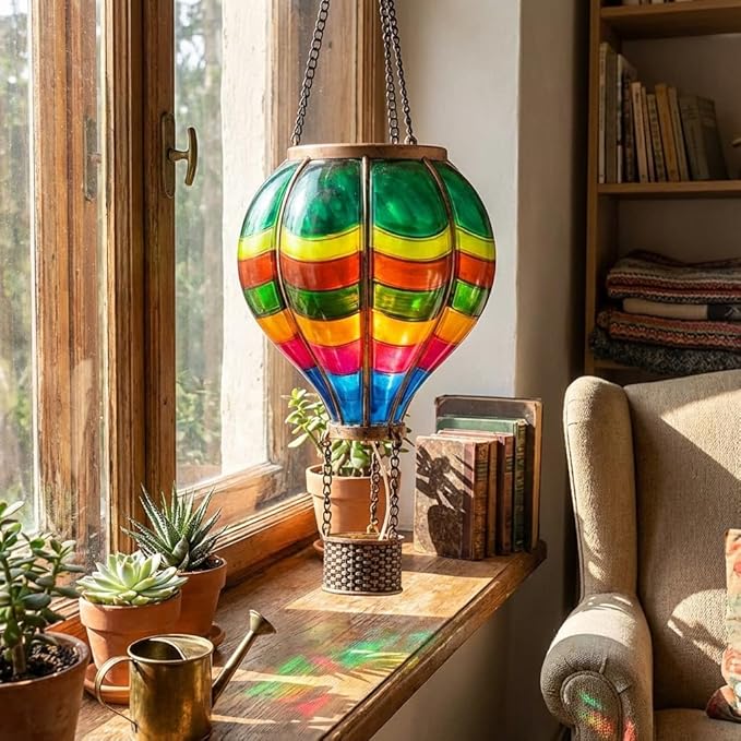 TERESA'S Collections Valentines Day Outdoor Decorations Hot Air Balloon Solar Lantern ,Hanging Flickering Flame Outdoor Lights for Garden Trees Yard, Colorful Lamp Decor for Mom Lovers