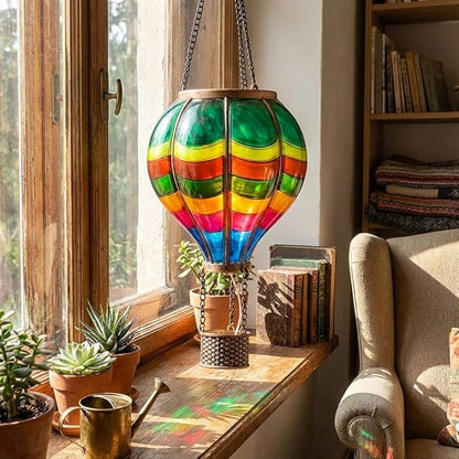 TERESA'S Collections Valentines Day Outdoor Decorations Hot Air Balloon Solar Lantern ,Hanging Flickering Flame Outdoor Lights for Garden Trees Yard, Colorful Lamp Decor for Mom Lovers