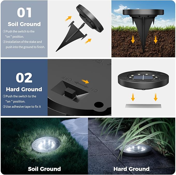 Brightown Solar Lights Outdoor Waterproof, 12 Packs LED In-Ground Solar Yard Lights for Yard, Patio, Garden, Lawn, Deck, Outside, Pathway, Driveway, Walkway, Sidewalk, Cold White