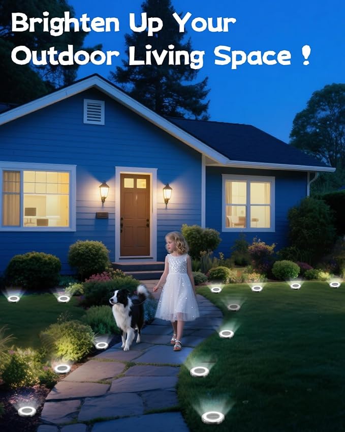Mini Solar Ground Lights 2 Pack Outdoor IP65 Waterproof Solar Flat Garden Light Solor Powered Disc Pathway Lights for Outside Walkway Yard Landscape Patio Lawn Driveway-Cool White