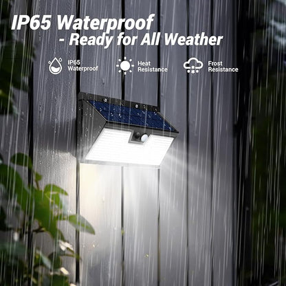 Solar Motion Lights Outdoor, 318 LED Waterproof Fence Light Solar Powered with 3 Lighting Mode, Cold White LED Step Light for Outside Wall Yard Deck Stairs Garden - 1 Pack
