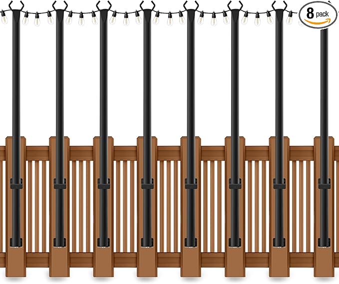 8 Pack 5Ft String Light Poles,Outside String Lights,Outdoor Light Poles,Metal Poles Stand for Patio,Backyard,Deck