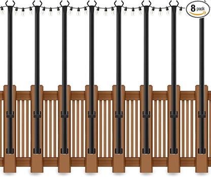 8 Pack 5Ft String Light Poles,Outside String Lights,Outdoor Light Poles,Metal Poles Stand for Patio,Backyard,Deck