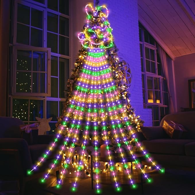 12 ft Easter Bunny Waterfall String Lights with 305 LED Colorful Bunny String Lights with 8 Modes Lighted Easter Outdoor Party Decoration for Tree Garden Yard Spring Themed Decor