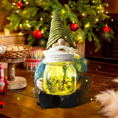 Solar Firefly Jar Gnome Waterproof - Large Garden Gnome Funny Solar Outdoor LED Lights Resin Statues 10.6" Lantern Figurines Decorations Birthday Housewarming Gifts for Mom Women