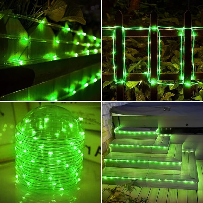 Jnaurb Battery Operated Rope Lights for Outside, 33FT 100LED 8 Modes Battery Operated String Lights, Waterproof Christmas Fairy Light with Remote for Outdoor Indoor Patio Xmas Party Decoration - Green