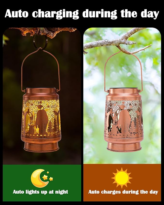 Penguin Gifts for Women - Solar Lights Outdoor Waterproof Metal Hanging Lantern Decorative Led Lighting Lamp Yard Garden Patio Lawn Tabletop Porch Decor Birthday Gift for Mom Grandma Wife