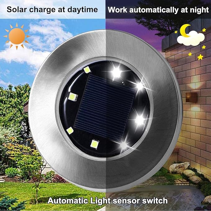4.6 Inch Diameter Solar Ground Lights, Waterproof Solar Garden Lights, Outdoor Garden Waterproof Bright in-Ground Light, Landscape Lighting for Pathway,Yard,Lawn,Patio,Walkway (4 Pack White Light)