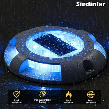 SIEDiNLAR Solar Deck Lights Driveway Dock Light LED Solar Powered Outdoor Waterproof Road Markers for Garden Step Sidewalk Stair Ground Pathway Yard 4 Pack (Blue)