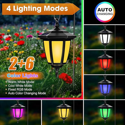 Viewsun 34 Inch Solar Hanging Lights, Shepherd Hook Lights with 4 Lighting Modes Waterproof Outdoor Decorative Solar Lantern Lights for Garden Decor, Patio, Backyard, Pathway, 2 Pack