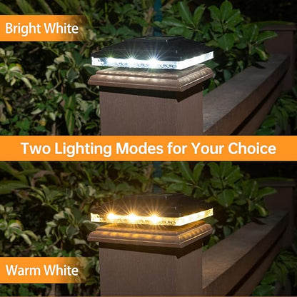 HUYIENO Solar Post Cap Lights,Outdoor Deck Fence Post Lights,Powerful Lithium Battery 20Lumens Two Light Modes Warm White/Bright White Suitable for 4x4 5x5 Wooden Posts,4x4 Viny Posts (Black, 12pk)