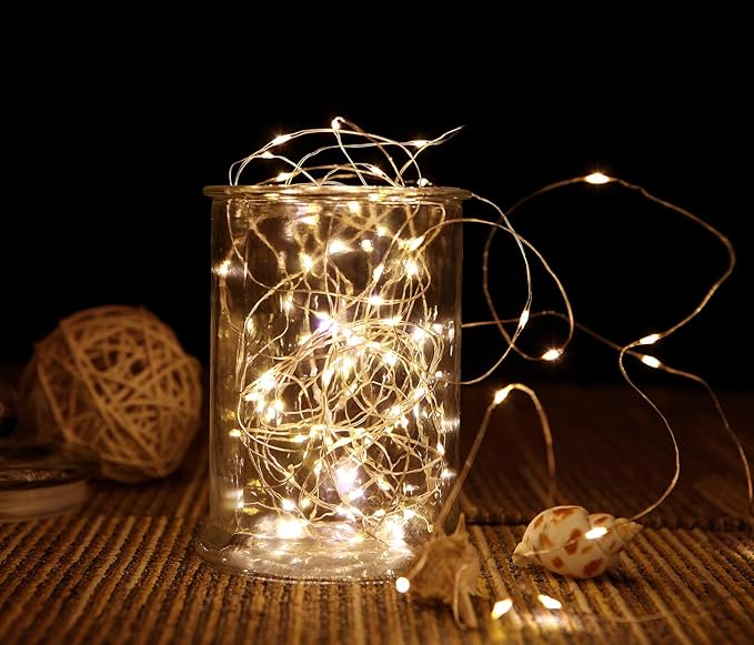 2 Pack 20 Feet 60 Warm White Led Battery Operated Fairy Lights with Remote Control Timer Waterproof Silver Copper Wire Twinkle String Lights for Party Bedroom Wedding Christmas Decorations
