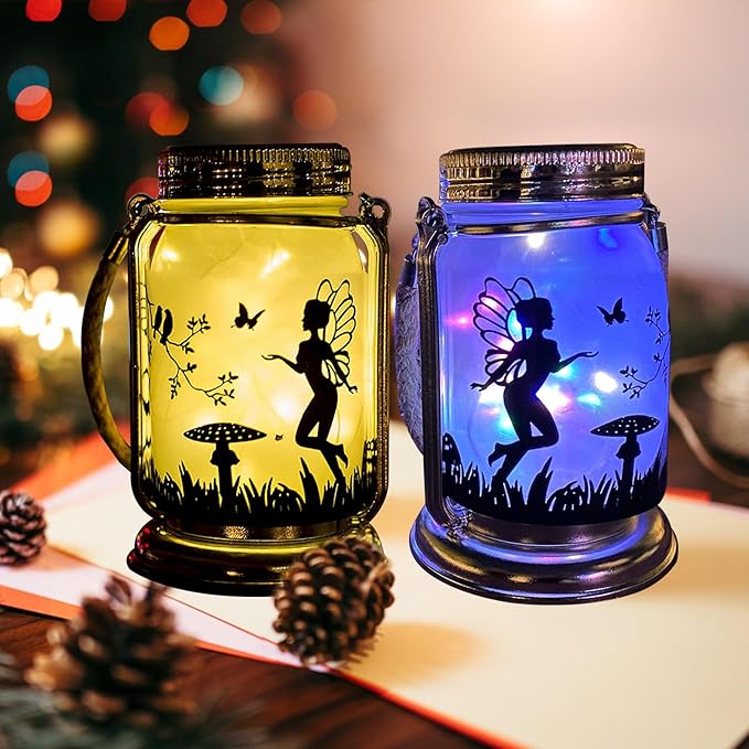 ANGMLN 4 Pack Solar Fairy Lantern Mason Jar Light- Gifts for Women Mom Grandma, Hanging Lantern with Stake for Yard Garden Patio Lawn Decor