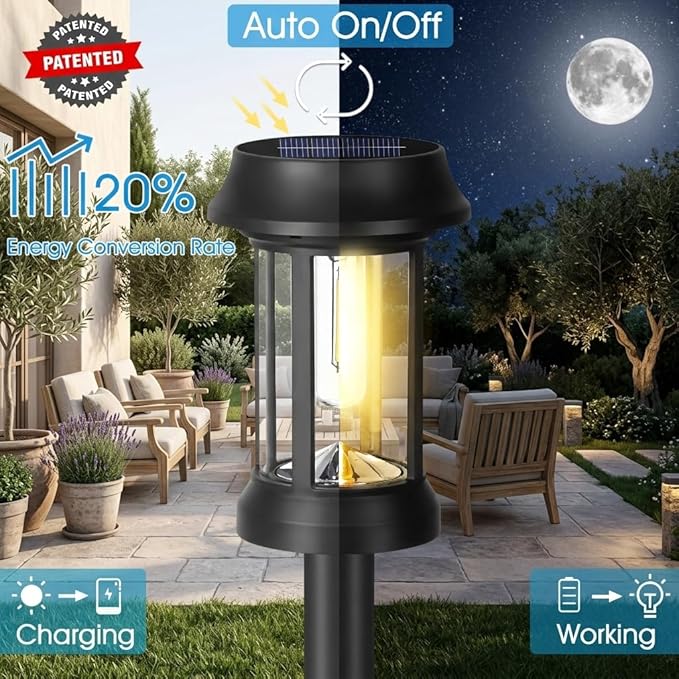 Solar Pathway Lights, 8 Pack Glass Solar Lights Outdoor, Solar Stake Lights Landscape Lighting for Outside Path Walkway Driveway Sidewalk Lawn Yard Garden Decor