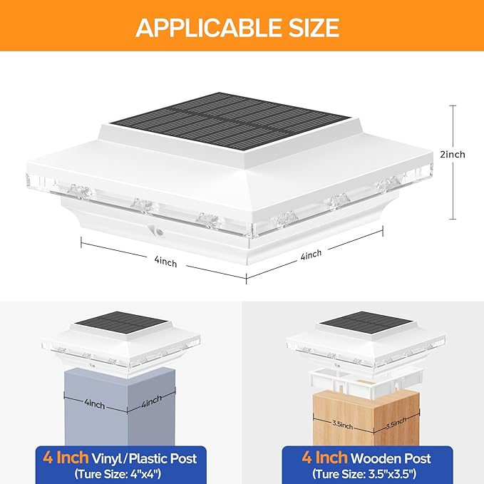4x4 Solar Post Cap Lights Upgraded, Brighter and Extended Beam to Light Post Fence Deck with Warm/White Lights, Waterproof Outdoor Posts Solar Lights for Patio Porch Vinyl/Wooden Posts 8 Pack